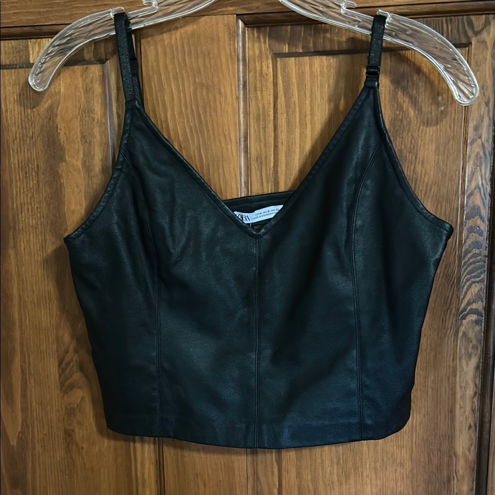 Zara Green Sleeveless Crop Camisole with Bustier Style